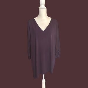 Catherine’s Black Jersey Knit 3/4 Ruched Sleeve V-Neck Asymmetric Top Size 2X